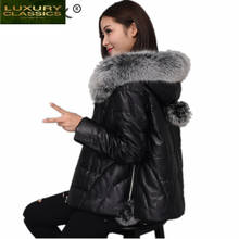 Abrigo de cuero y piel auténtica de oveja para mujer, chaqueta de plumón de invierno para mujer, Chaqueta corta gruesa y cálida con capucha de piel de zorro Real para mujer 321 2024 - compra barato