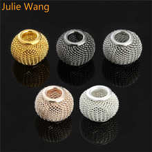 Juta wang colar de contas de malha, 10 peças de contas de rede, furo grande, bola redonda, espaçador de metal, pulseiras europeias, acessório de fabricação de joias 2024 - compre barato