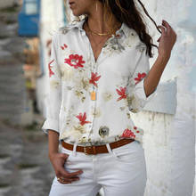Print V-Neck Chiffon Blouse Women Tops Blouses Spring Summer Silk Transparent Long Sleeve Work Lapel Blusas Shirts Plus Size 5XL 2024 - buy cheap
