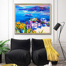 Скандинавская абстрактная картина маслом, приморский город и парусник, холст, картина для офиса, гостиной, коридора, украшение для дома 2024 - купить недорого