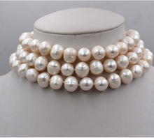 New 3 ROWS 9-10MM GENUINE WHITE AKOYA PEARL NECKLACE 17-19inch 2024 - buy cheap