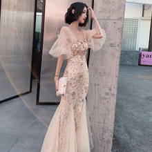 2020 New Fashion Women Evening Dress Illusion O-neck Mermaid Prom Dresses Sequins Floor Length Banquet Party Dress 2024 - buy cheap