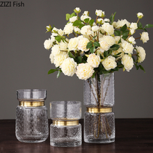 Креативная стеклянная ваза, Золотая Цветочная композиция, прозрачная ваза, ваза для цветов, гидропоника, украшение для дома, свадебные аксессуары 2024 - купить недорого