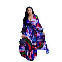 Women's Beach Chiffon Print Long Dress V-neck Long Sleeve Loose Skinny Dress Bohemian Casual Large Size Dress S-3XL-5XL 2024 - buy cheap