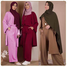 Three-piece Abaya Turkish Kimono Tops Pants Muslim Dress Abayas Hijab Robe Dubai Caftan Kaftan Islam Clothing For Women Djellaba 2024 - buy cheap