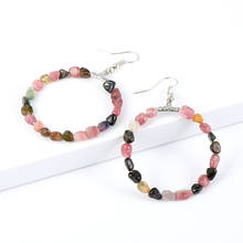 Women Natural Stone Colorful Tourmaline Dangling Earrings Luxury Large Round Circle Hanging Pierced Earring Female Jewelry Gifts 2024 - buy cheap