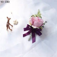 YO CHO Men Boutonniere Flowers Silk Roses Red Wedding Corsage and Boutonniere Bridesmaid Bracelet Groom Flower Wedding Corsage 2024 - buy cheap