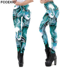 FCCEXIO Women Jogging Western Style Head Portrait Print High Quality Leggings Fashion Elastic Pants Sporting Fitness Leggins 2024 - buy cheap