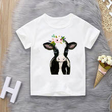Harajuku Kawaii Floral Cow Animal Print Kids Tshirt Summer White Baby Girls Clothes Boys T-Shirts Comfortable Tops Graphic Tees 2024 - buy cheap