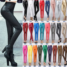 Calça feminina elástica couro pu veludo cintura alta grossa quente calças justas calças plus size coloridas 2024 - compre barato