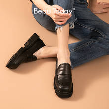 BeauToday-mocasines de piel de vaca auténtica para mujer, zapatos de plataforma con punta redonda, planos, hechos a mano, para primavera y otoño, 27713 2024 - compra barato