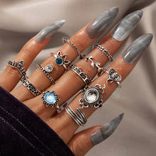Docona conjunto de anel de casamento, anéis de cristal prateado antigo conjunto de juntas anéis anéis anel de jóias 2024 - compre barato