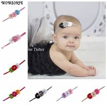 Bebê infantil bandana fina recém-nascido elástico strass hairband tecido flores para headbands crianças acessórios de cabelo 2024 - compre barato