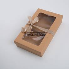 100Pcs/Lot 4 Size Kraft Paper Gift Package Display Box With Clear Pvc Window Candy Favors Package Box With Silk Ribbon 2024 - buy cheap