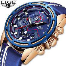 Lige relógios masculinos de couro, azul à prova d'água fashion esportivo de quartzo 2024 - compre barato