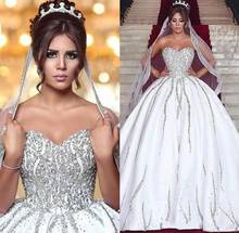 Vestido de noiva glitter, cristais brilhantes, strass de cetim personalizado, vestido de noiva vintage arábico feito sob encomenda, 2021 2024 - compre barato