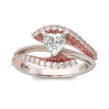 Anel de noivado luxuoso feminino com coração, de cristal, charme de cor de ouro rosa, anéis de casamento para mulheres, zircônia branca 2024 - compre barato