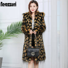 Nerazzurri women's faux fur winter coats with hood long sleeve thicken warm women fashion coats womans fluffy faux fur coat 2024 - buy cheap
