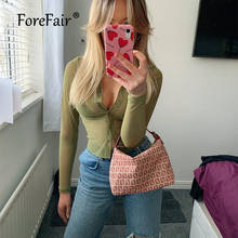 Forefair Tie Dye Mesh Top Button Up Crop Women Clothing Vintage Streetwear Y2K Clubbing Outfits See Through Long Sleeve T Shirts 2024 - buy cheap