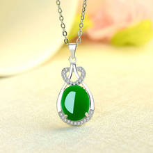 Colgante de gota de agua de Calcedonia de Jade verde Natural, Collar de plata 925, amuleto chino tallado, joyería, regalos para mujeres 2024 - compra barato