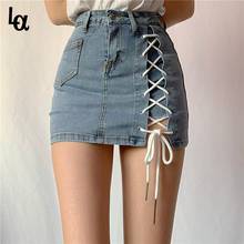 Luck A Summer Denim High Waist criss-cross Bandage Skirt Shorts Women Fashion Sexy Tight Elastic Short Jeans Womens Clothing 2024 - buy cheap