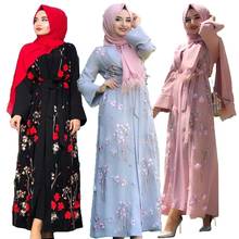 Dubai Women Open Cardigan Flower Embroidery Maxi Dress Abaya Kaftan Kimono Jilbab Robe Gown Arab 2019 Autumn Islamic Clothing 2024 - buy cheap