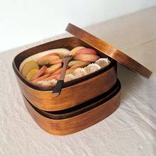 Fiambrera de madera de estilo japonés, caja de almuerzo Bento creativa de doble capa/Gran capacidad/portátil para Picnic al aire libre 2024 - compra barato