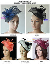 Wholesale ARRIVAL.Sinamay fascinator hat with feather flower for kentucky derby&wedding.navy,plum,neon yellow,white/black,wine. 2024 - buy cheap