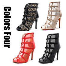 DKZSYIM Women Latin Dance Shoes Black High Top Ballroom Tango Salsa Dancing Boots  Lace-Up Soft Bottom Party Dance Shoes 6-10CM 2024 - buy cheap