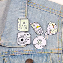 Рюкзак Книги камера мобильный телефон CD эмаль значки Pin розовая брошь с дизайном «девочка» джинсовая рубашка воротник отворот булавки ювелирные изделия Подарки для женщин 2024 - купить недорого