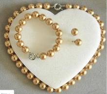 Jewelry Rare 10mm Real South Sea Golden Shell Pearl Necklace Bracelet Earrings Set AAA 2024 - buy cheap