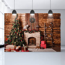 Фон для фотосъемки Рождественская елка коричневая деревянная стена Рождественский камин Фотофон фон реквизит 2024 - купить недорого