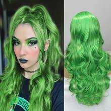 Wignee-Peluca de cabello sintético largo y ondulado para mujer, pelo verde resistente al calor, parte media, Natural, sin pegamento, para uso diario, Cosplay, fibra 2024 - compra barato