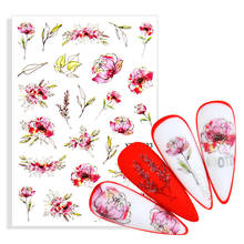 3D клейкие наклейки для ногтей ярко-розовые цветущие Цветочные листья Геометрические линии Переводные водные ползунки украшение для маникюра 2024 - купить недорого