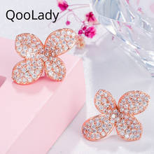 QooLady Brand Trendy Micro Pave Cubic Zirconia 585 Rose Gold Flower Stud Earrings for Women Fashion Brand Jewelry Gift E090 2024 - buy cheap