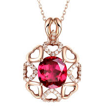 Colgante de cristal rojo con gemas de rubí para mujer, gargantilla de color oro rosa, bisutería de lujo, Joyería de diamantes, accesorio de fiesta, regalo 2024 - compra barato