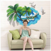 3d наклейки на стену, домашний декор, Летний пляж, кокосовое дерево, пейзаж, настенные наклейки для гостиной, дивана, фон, декоративные наклейки 2024 - купить недорого