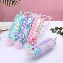 2020 New Glitter Cosmetic Bag for Women Girls Cute Animal Sequin Pencil Case Holder with Big Pompom Zip Closure for Teenager 2024 - купить недорого