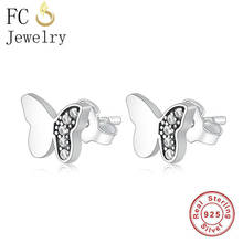 FC Jewelry-Pendientes asimétricos hipoalergénicos para mujer, de Plata de Ley 925, con forma de mariposa Animal minimalista 2024 - compra barato