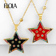 FLOLA Gold Plated Cubic Zirconia Star Necklaces Women Crystal Enamel Necklaces Rainbow Zircon Statement Fashion Jewelry nkeq10 2024 - buy cheap