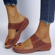 Sandálias femininas premium ortopédicas, sapatos retrô de cunha antiderrapante vintage de couro, plataforma casual para mulheres, verão, 2021 2024 - compre barato