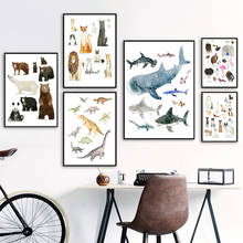 Настенное художественное изображение динозавра, Кита, тигра, Льва, медведя, орла, скандинавские постеры и печать фотографии животных на стену для декора детской комнаты 2024 - купить недорого