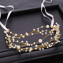 Trendy Gold Color Bridal Headband tiara Lmitation Pearls Wedidng Headbnad Headpiece Women Hair Jewelry Wedding Hair Accessories 2024 - buy cheap
