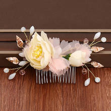 Pink Flower Bridal Hair Comb Wedding Hair Accessories For Women Head Decoration Wedding Hair Comb Crystal Tiara Bridal Ornaments 2024 - buy cheap