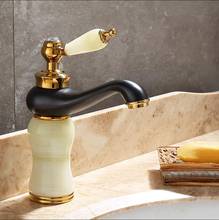 Vidric-grifo de lavabo de baño, mezclador montado en cubierta de un solo orificio, chapado en Jade Natural, dorado y negro, caliente y frío 2024 - compra barato