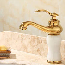 WZLY-grifos de lavabo de latón dorado para baño, mezclador de un solo mando con Jade, agua fría y caliente, grifos mezcladores de grúa, Torneira 2024 - compra barato