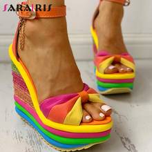 SARAIRIS new Ladies Wedges High Heels Shoes Woman Ankle Strap party Shoes open toe Platform Rainbow Summer Sandals Women 2020 2024 - buy cheap