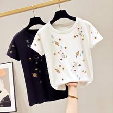 Female T shirt applique printing black white 2021 new basic T-shirt top casual summer short sleeved O neck Tshirt Harajuku cloth 2024 - buy cheap