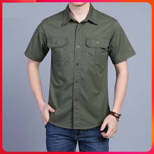 Новый Для мужчин s рубашка в стиле милитари для мужчин Для мужчин короткий рукав рубашки 100% хлопок Повседневное Однотонная рубашка мужской карманная рубашка 2024 - купить недорого