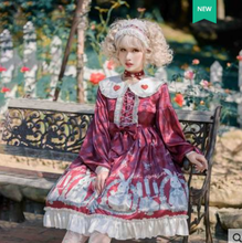 Japanese sweet lolita dress vintage stand puff sleeve high waist cute printing victorian dress kawaii girl gothic lolita op loli 2024 - buy cheap